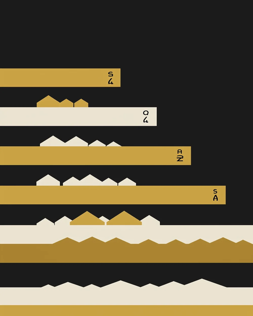 Abstract geometric visualization of Roswell real estate market segments and price distribution