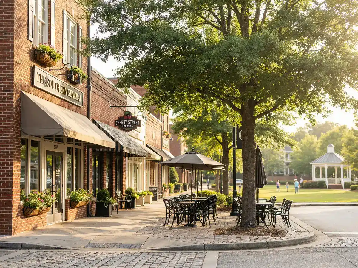 Vickery Village town center walkable shops and restaurants in Cumming Georgia
