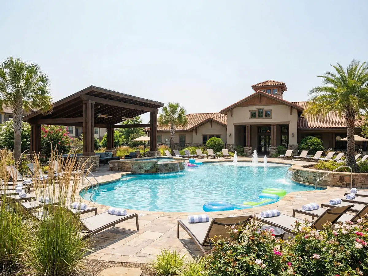 Hamilton Mill community resort-style pool and clubhouse amenity center in Dacula Georgia