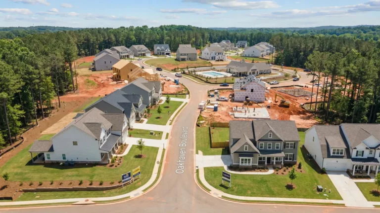Panoramic view of active new construction community in north metro Atlanta with multiple builders