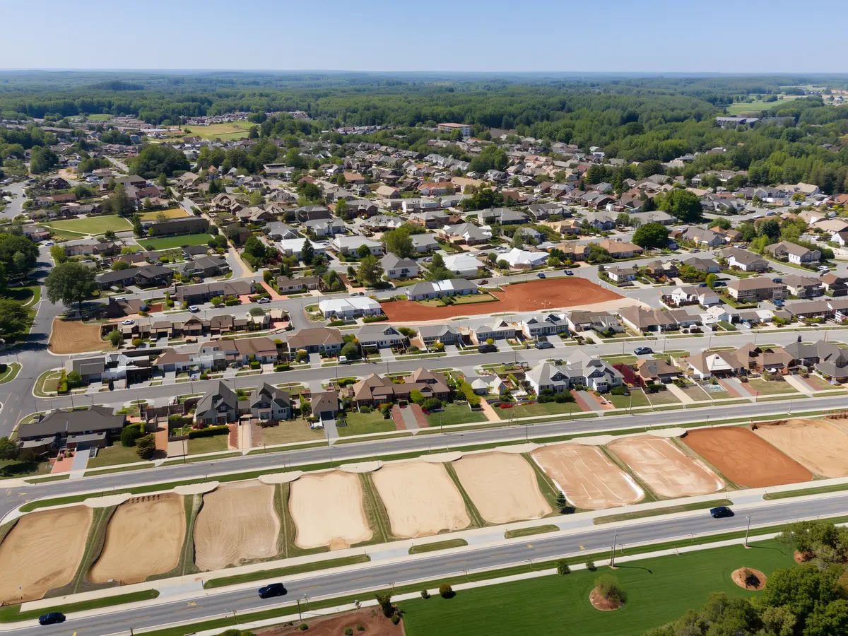 Aerial view of multiple new construction communities under development across the north metro Atlanta landscape