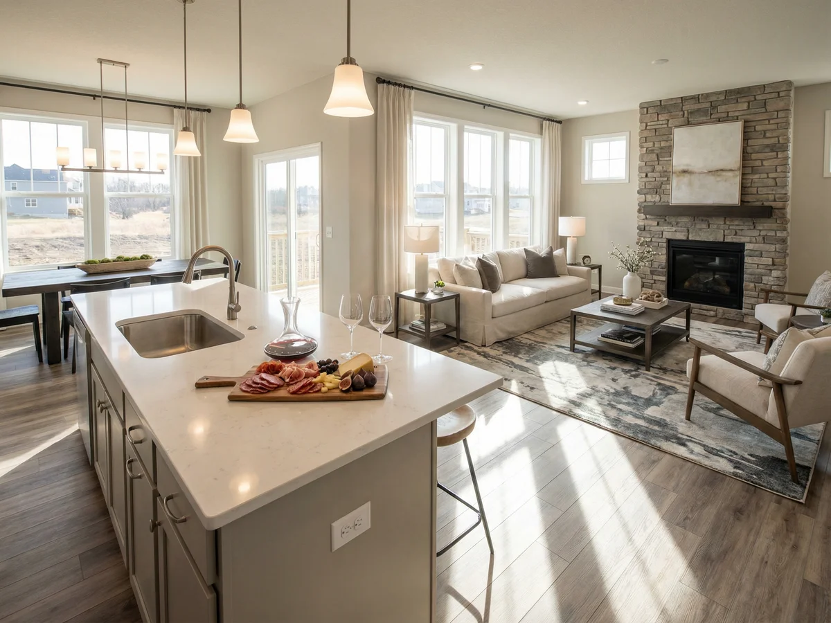 New construction model home interior with builder-grade upgrades and professional merchandising in an Atlanta community