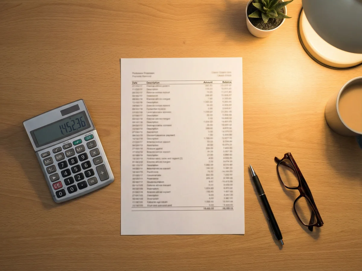 Calculator and printed net sheet document on a desk showing seller closing cost calculations